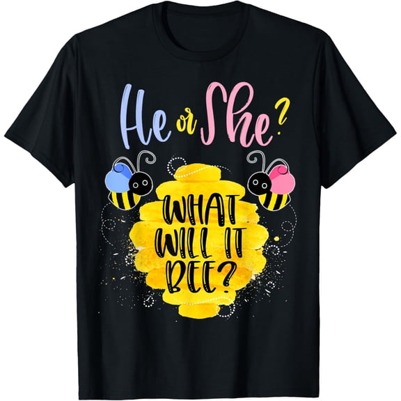 Gender Reveal What Will It Bee Shirt He or She Boy Girl Tee T-Shirt