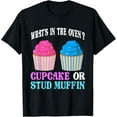 thumbnail image 1 of Gender Reveal What's In The Oven? Cupcake or Stud Muffin T-Shirt, 1 of 4