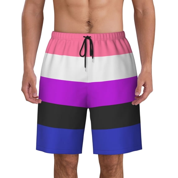 Genderfluid Pride Flag Men'S Beach Pants Quick Dry Short Swim Trunks With With Pockets And Mesh Lining Swimwear Beach Bathing Shorts Large