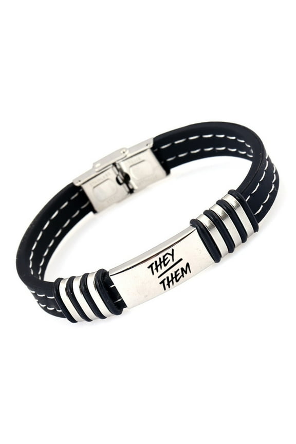 They Them Genderfluid Pronouns Jewelry - Transgender Nonbinary NB Pride Gender Identity Silicone Bracelet Bangle - They/Them/Their Neutral Pronouns Wristband for Male Female, 8.26 Inch