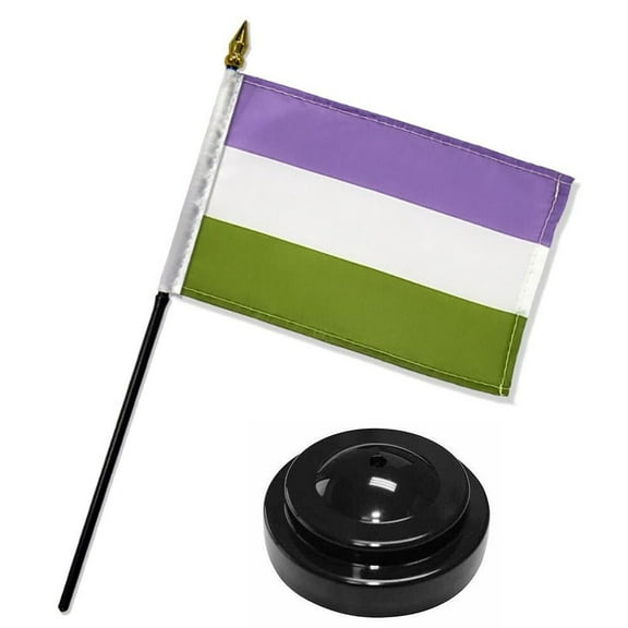 Genderqueer Pride LBGTQ 4"x6" Flag Desk Plastic Stick Black Base