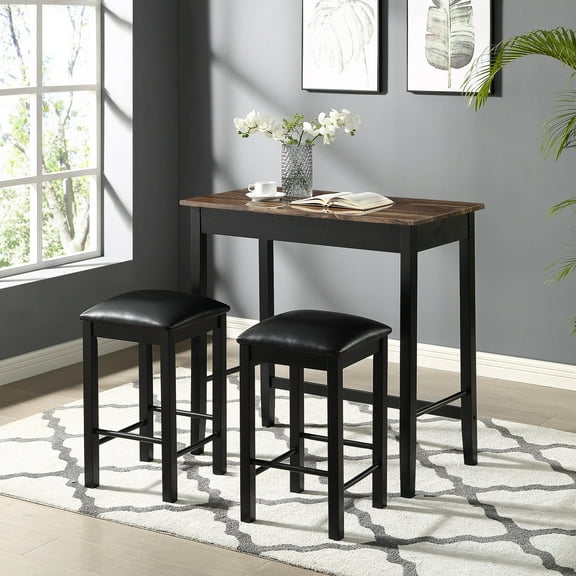Gendt Wood 3-Piece Counter Height Dining Table Set, Black