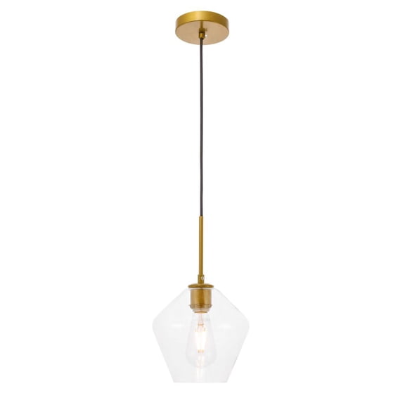Gene 1 light Brass and Clear glass pendant