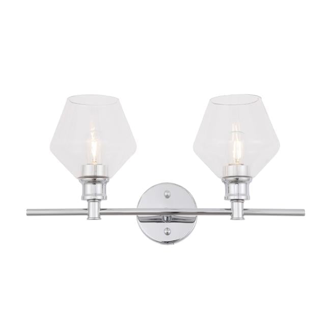 Gene 2-Light Chrome Wall Sconce with Clear Glass Shades