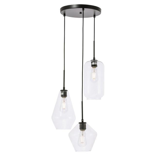 Gene Black and Clear Glass 3-Light Adjustable Pendant