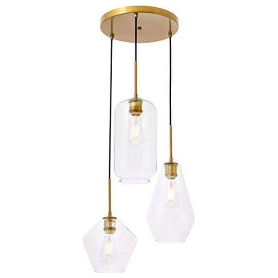 Gene 3 light Brass and Clear glass pendant
