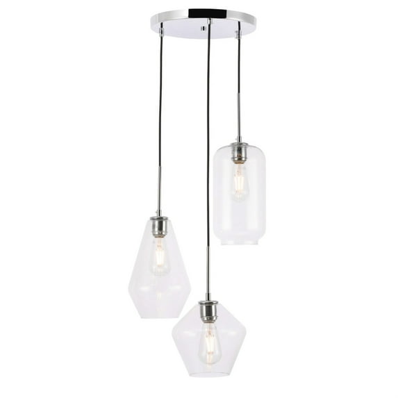 Gene 3 light Chrome and Clear glass pendant