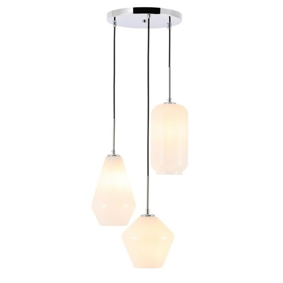 Gene 3 light Chrome and Frosted white glass pendant