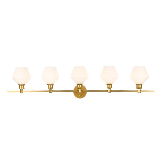 Gene 5-Light Brass Wall Sconce with Frosted White Glass Shades