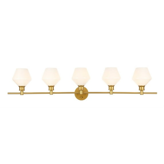 Gene 5 light Brass and Frosted white glass Wall sconce
