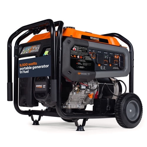 Generac 12,500 Starting Watt Tri-Fuel Portable Generator - Electric Start - Gas, Propane or Natural Gas - Home Backup, Jobsite, or RV - Quiet Operation - Long Runtime - 49-State Compliant