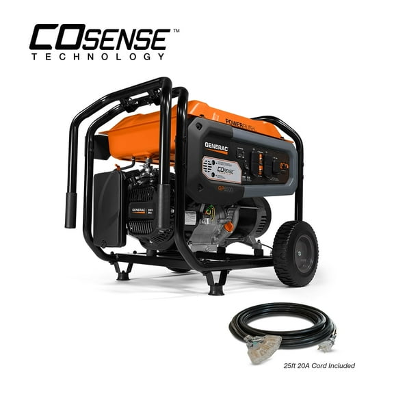 Generac GP6500 6,500 Watt Manual Start Gas Powered Portable Generator with Cord and CoSense Technology, 49 ST 7672