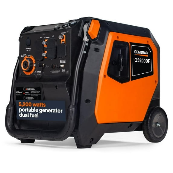 Generac iQ5200 5,200-Watt Dual Fuel Electric-Start Portable Inverter Generator with CO-Sense, 49-ST