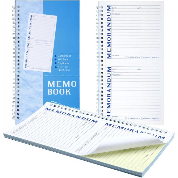 General 1 Pack Memorandum Book Carbon Copy Notebook Carbonless Two-Part Duplicate Memorandum Forms Book Tear Off Phone Message Pads for Office School Home