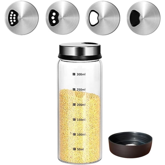 General 10 oz Salt Pepper Shakers with 3 Adjustable Outlet Holes | Clear Glass Shaker Bottles Spice Seasoning Cans for Kitchen Decor Home Restaurant BBQ Camping Farmhouse Kitchen Accessories