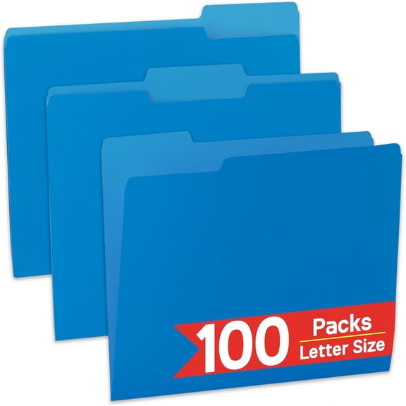 General 100 Packs Blue File Folder,1/3-Cut Tabs,Heavy Duty Paper File Folders Letter Size,8.5x11 Inch Manilla File Folders for Office Filing,School Projects and Home Document Organizing