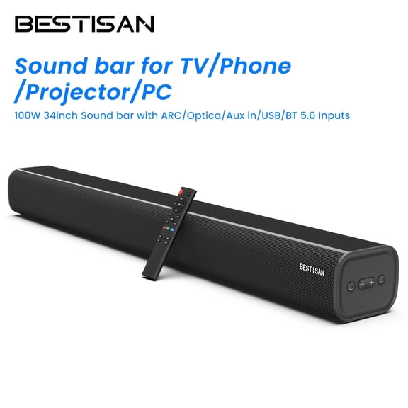 General 100W 34-Inch Sound Bar for Television, for Home Theater System with Deep Bass And Surround Sound, Features Arc/Optical/Aux/Usb/Bt Connections for TV, PC, Gaming, And Projectors