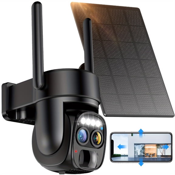 General [10x Zoom] 360-degree Low-power Cctv Solar Panel Battery 2K FHD WiFi Camrea With Spotlight Alarm, Motion Detection, Color Night Vision, Two-way Audio And