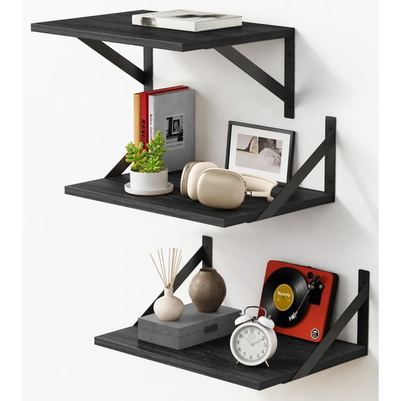 General 12 Inch Deep Floating Shelves for Wall, Wide Black Wall Mounted Shelves for Bedroom Office Books Plants, Large Hanging Shelf for Living Room Bathroom Kitchen Closet Pantry Storage (3-Pack)