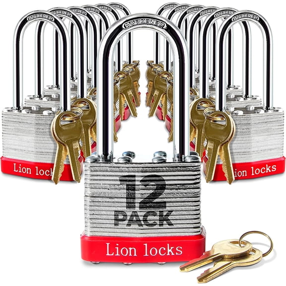 General 12 Keyed Alike Padlocks with 2" Long Shackle, 24 Keys - Padlocks for Outdoor Use, Locks with Keys, Hardened Steel Case, Pick Resistant Brass Pin Cylinder for Hasp Latch, Locker, Gate