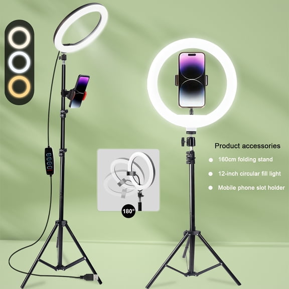 General 12'' Selfie Ring Light with 63/43-Inch Tripod Stand And Phone Holder for Video Recording, Live Streaming, Volog, Compatible with Phones, Cameras And Webcams