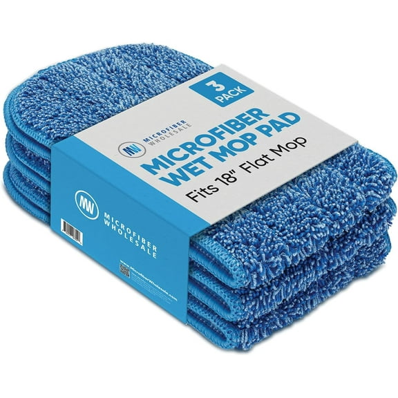 General 18 inch Microfiber Mop Pads - Machine Washable, Reusable, Refills & Replacement Wet Mop Heads Compatible with Any Microfiber Flat Mop System (3 Pack)