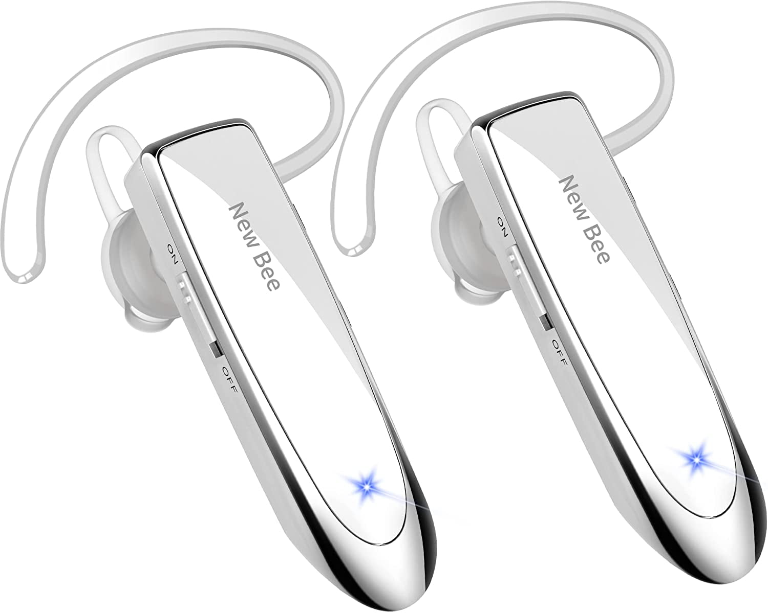 General [2 Pack] Bluetooth Earpiece V5.0 Wireless Handsfree Headset 24 Hrs Driving 60 Days Standby Time with Bluetooth Headset for iPhone Android Laptop Truck Driver(White)