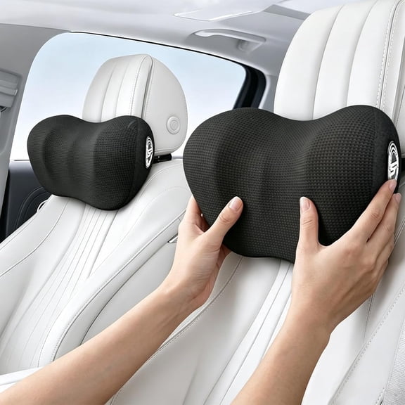General 2 Pack Car Headrest Pillow, Cloudlike Car Pillow with Adjustable Strap - 100% Memory Foam & Breathable Removable Cover, Ergonomic Design Car Neck Pillow for Driving(Includes 2 Eye Masks)