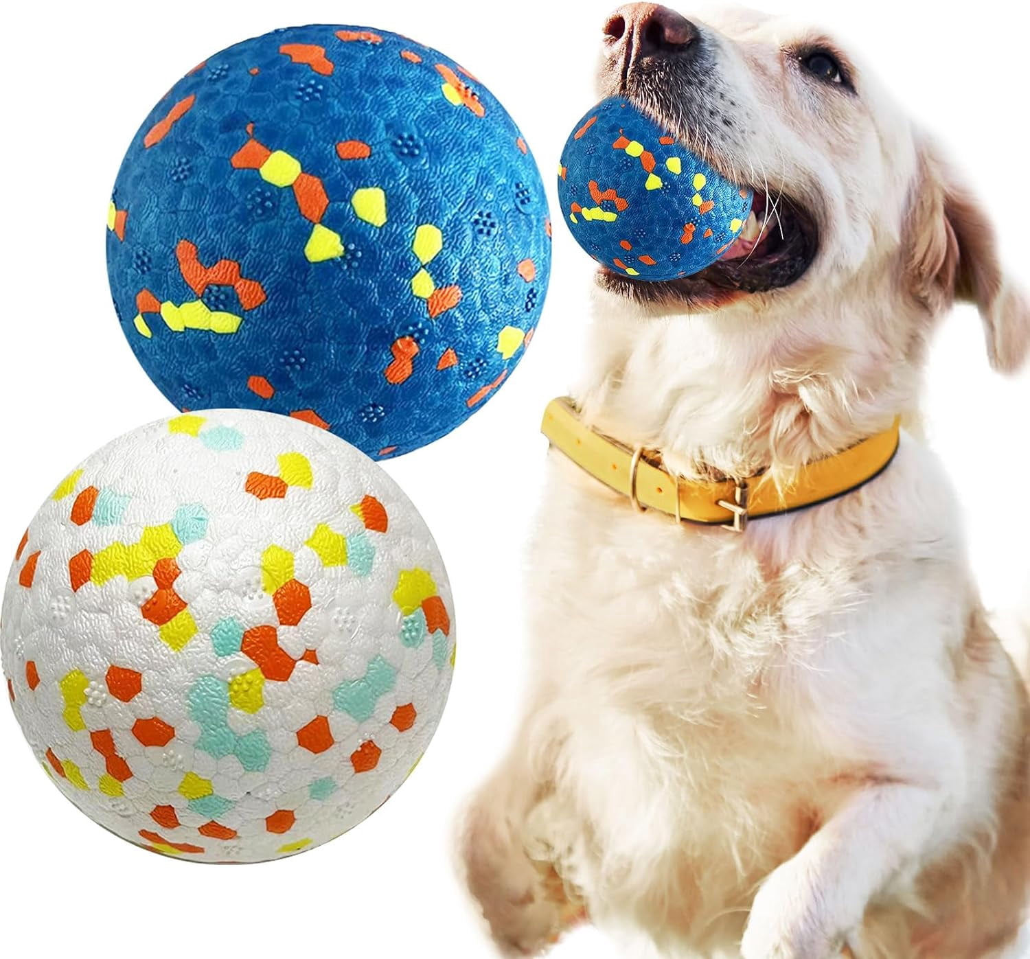 General 2 Pack Dog Balls Toys for Aggressive Chewers Indestructible Tennis Balls for Medium Large Dogs Water Toy Chew Ball Tough Durable Big Dog Toys Bouncing Ball for Dogs to Fetch, Blue+White