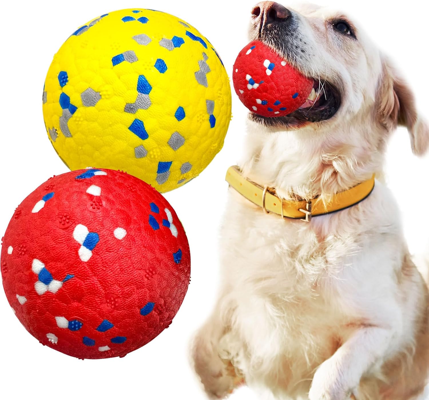 General 2 Pack Dog Balls Toys for Aggressive Chewers Indestructible Tennis Balls for Medium Large Dogs Water Toy Chew Ball Tough Durable Big Dog Toys Bouncing Ball for Dogs to Fetch, Yellow+Red