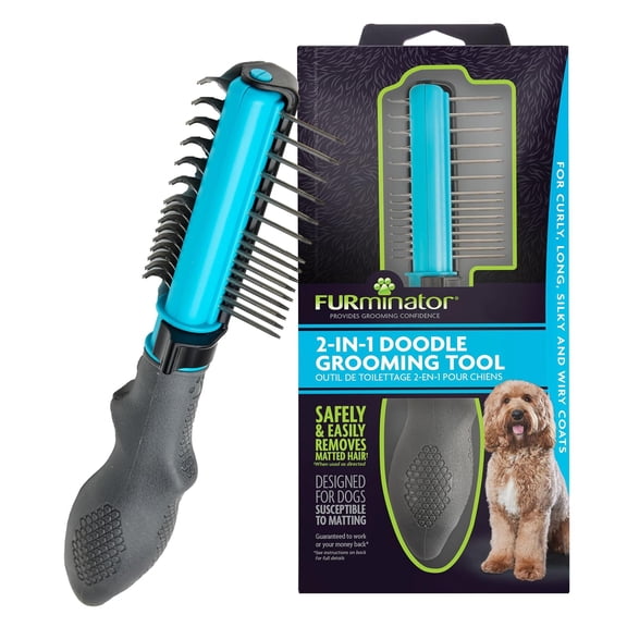General 2-in-1 Doodle Grooming Tool for Dogs, 1 Count, Dematting Tool with Comb for Mats, Tangles & Maintenance on Curly, Long, Silky & Wiry Coats