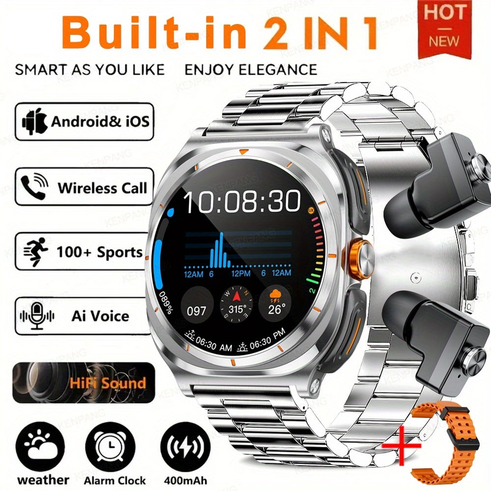 General 2025 New Smart Watch with Built-in Earphones, 1.53" HD Screen, Wireless Call, NFC, HiFi Sound, 400mAh Battery, 100+ Sports Modes, 2-in-1 Music Watch