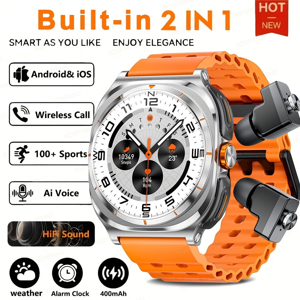 General 2025 New Smart Watch with Built-in Earphones, 1.53" HD Screen, Wireless Call, NFC, HiFi Sound, 400mAh Battery, 100+ Sports Modes, 2-in-1 Music Watch