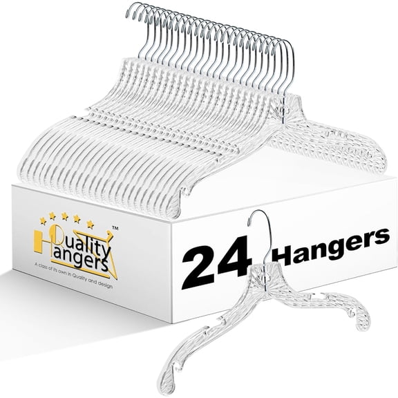 General 24 Pack Clear Plastic Hangers with Super Easy 360 Degree Swivel Hook – Shirt Hangers with Precision Notches for Secure Hanging – Slim Crystal Coat Hangers – 17 Inches (24, 17")