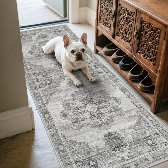 General 2x6 Hallway Runner Rugs - Washable Boho Rugs for Living Room Stain Resistant Vintage Carpet Tribal Rugs for Bedroom Kitchen Bathroom Non Slip Backing Decor Floor Decoration Mat 2x6 Grey