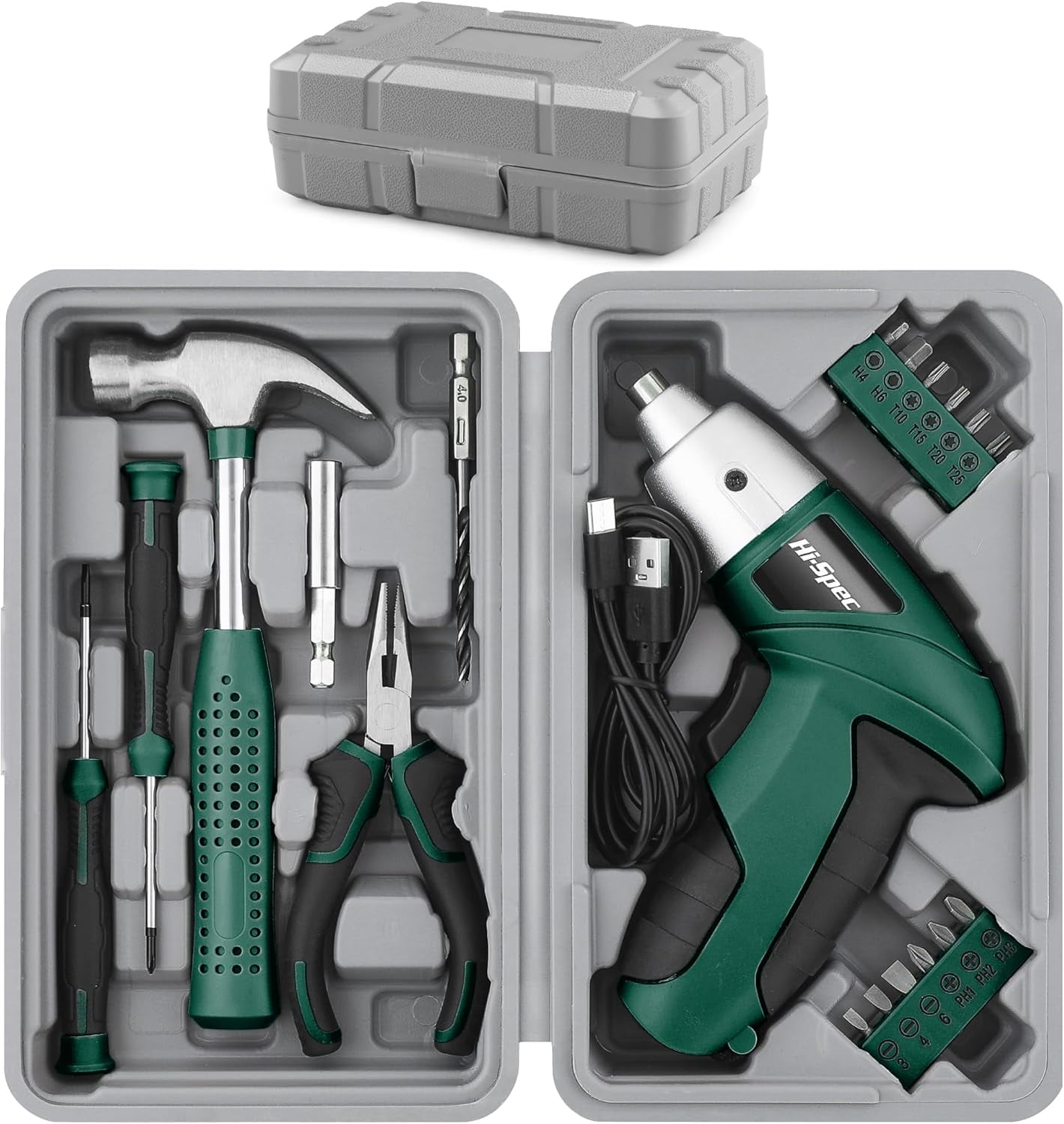 General 3.6V Cordless Electric Screwdriver Set with Interchangeable Bits, Green