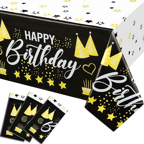 General 3 Pack Happy Birthday Tablecloth – Premium 54 X 108 Happy Birthday Decorations, Table Cover for Parties Decorations – Plastic Table Cloths for Parties Disposable