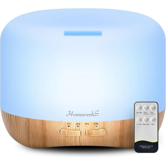 General 300ml Essential Oil Diffuser, Quiet Aromatherapy Mist Diffusers for Essential Oils, Wood Grain, Ultrasonic, Remote Control, Timer, 7 Colors Light for Bedroom (300ml)