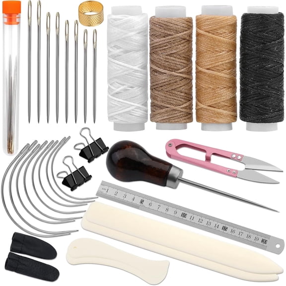 General 33 Pcs Book Binding Kits 4 Pcs Bone Folder Paper Creaser Paper Folding Tool Book Binding Supplies with Bookbinding Needle, Waxed Thread, Steel Ruler, Awl for Bookbinding, Papers Card Crafts