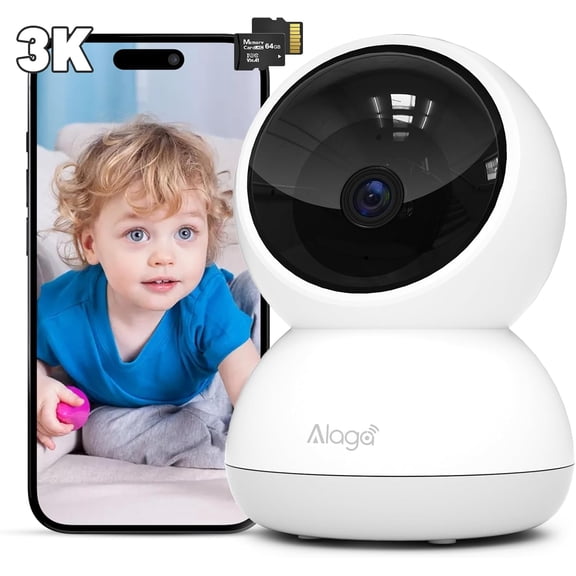 General 3K Indoor Security Camera,5G and 2.4G WiFi,360° Pan and Tilt,AI Human Pet MotionDetection,Night Vision,Two-Way Audio,Compatible with Alexa & Google Assistant,Free 64G SD Card