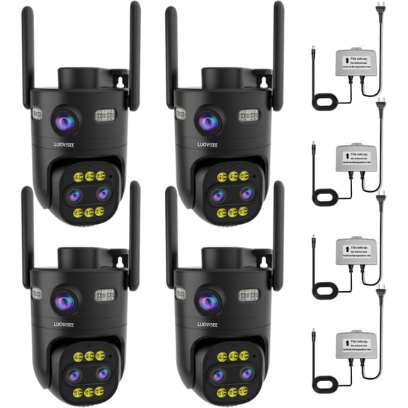 General 4 Pack Wired Home Camera Outdoor/Indoor with 2K Color Night Vision,AI Human Auto Zoom and Tracking,Pan-Tilt 360° View,Two-Way Audio,Triple-Lens 2.4G/5G WiFi,24/7 Recording,Waterproof