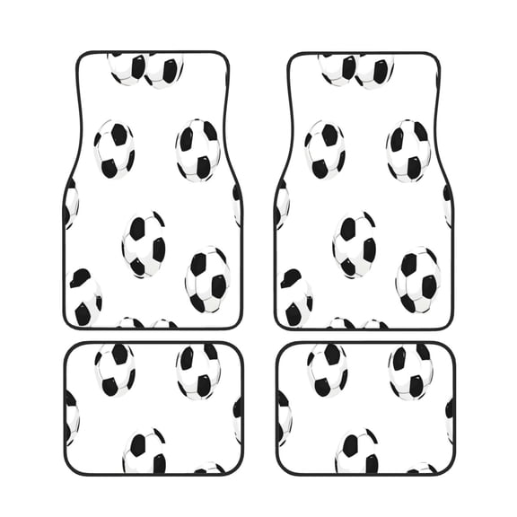 General 4pc Car Floor Mat Rubber Anti-Skid Waterproof To Keep The Car Clean Suitable For Cars, Trucks, Suvs Soccer Football White Background Cool Sport Style