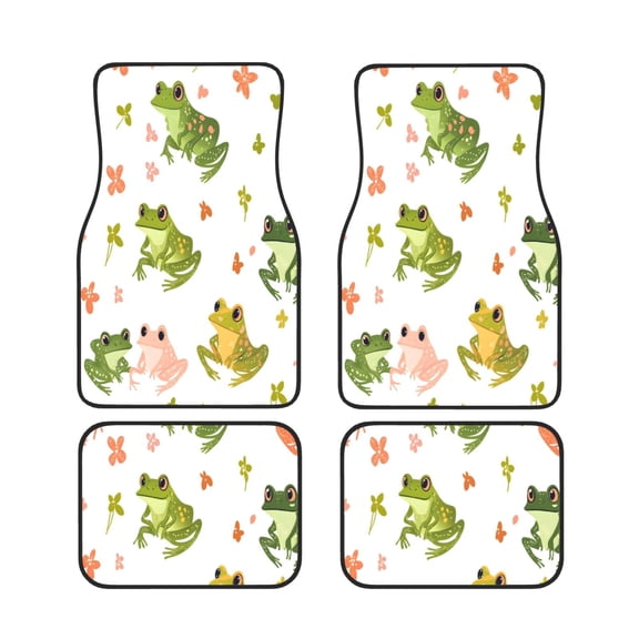 General 4pc Car Floor Mat Rubber Anti-Skid Waterproof To Keep The Car Clean Suitable For Cars, Trucks, Suvs Frogs And Flowers