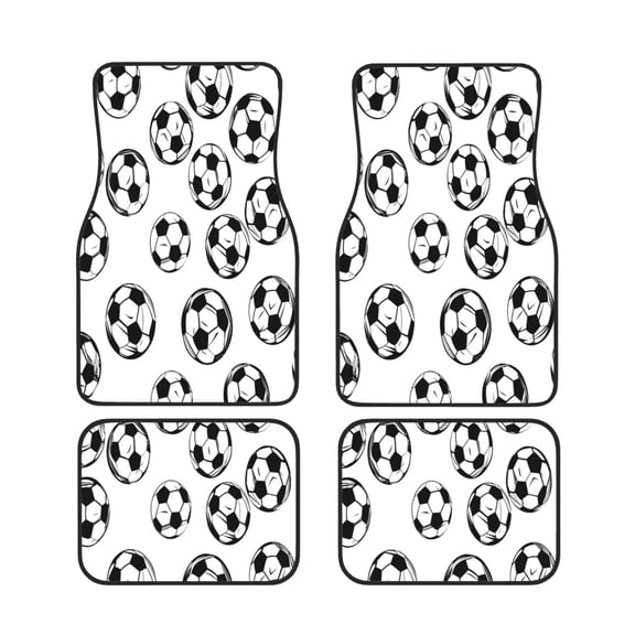 General 4pc Car Floor Mat Rubber Anti-Skid Waterproof To Keep The Car Clean Suitable For Cars, Trucks, Suvs Seamless Pattern Soccer Football Theme