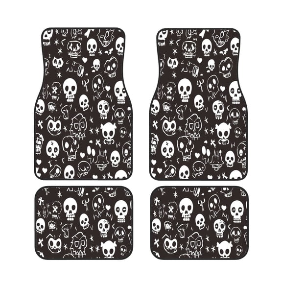 General 4pc Car Floor Mat Rubber Anti-Skid Waterproof To Keep The Car Clean Suitable For Cars, Trucks, Suvs Weird Skull Head