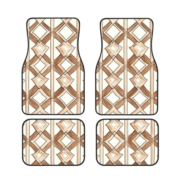 General 4pc Car Floor Mat Water Resistant Dust Resistant Slip Elastic Soft Easy To Install Used On Most Cars Truck Cargo Suv Brown Moroccan Trellis Hand-Drawn Sketch_2
