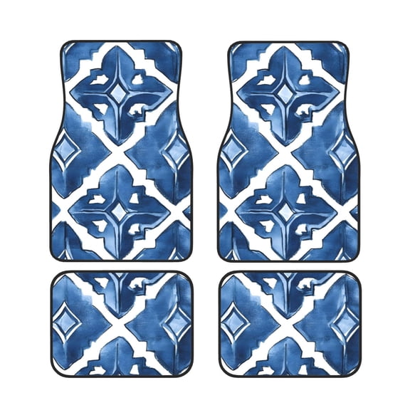 General 4pc Car Floor Mat Water Resistant Dust Resistant Slip Elastic Soft Easy To Install Used On Most Cars Truck Cargo Suv Indigo Moroccan Trellis Hand-Drawn Sketch_2