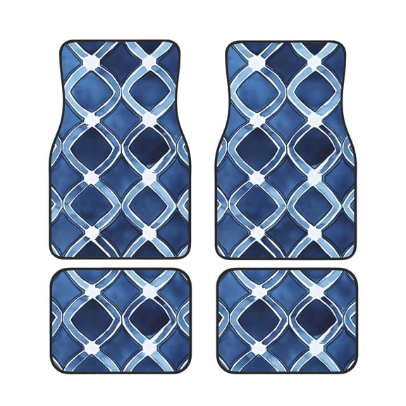 General 4pc Car Floor Mat Water Resistant Dust Resistant Slip Elastic Soft Easy To Install Used On Most Cars Truck Cargo Suv Indigo Moroccan Trellis Hand-Drawn Sketch_1