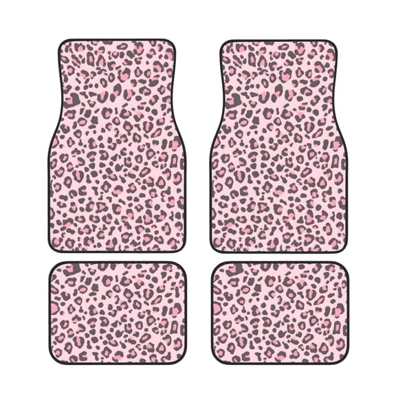 General 4pc Car Floor Mat Water Resistant Dust Resistant Slip Elastic Soft Easy To Install Used On Most Cars Truck Cargo Suv Leopard Skin Print Style Pink_1