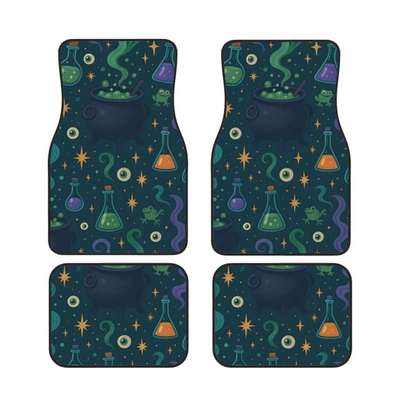 General 4pc Car Floor Mat Water Resistant Dust Resistant Slip Elastic Soft Easy To Install Used On Most Cars Truck Cargo Suv Magical Potion Halloween Pattern